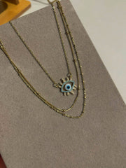 Golden Blue Eye Layered Necklace