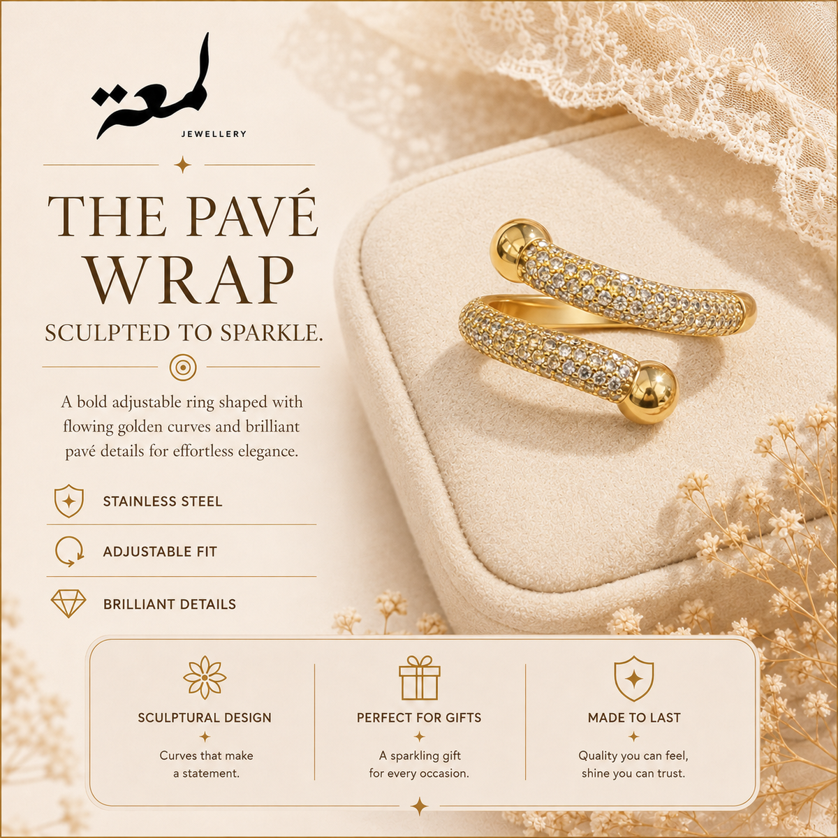 The Pavé Wrap Adjustable Ring