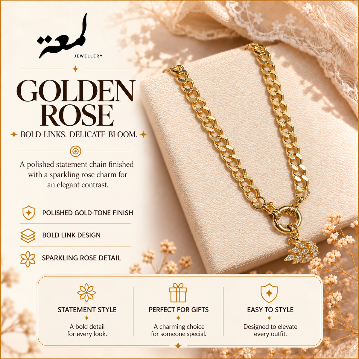 Golden Rose Statement Necklace