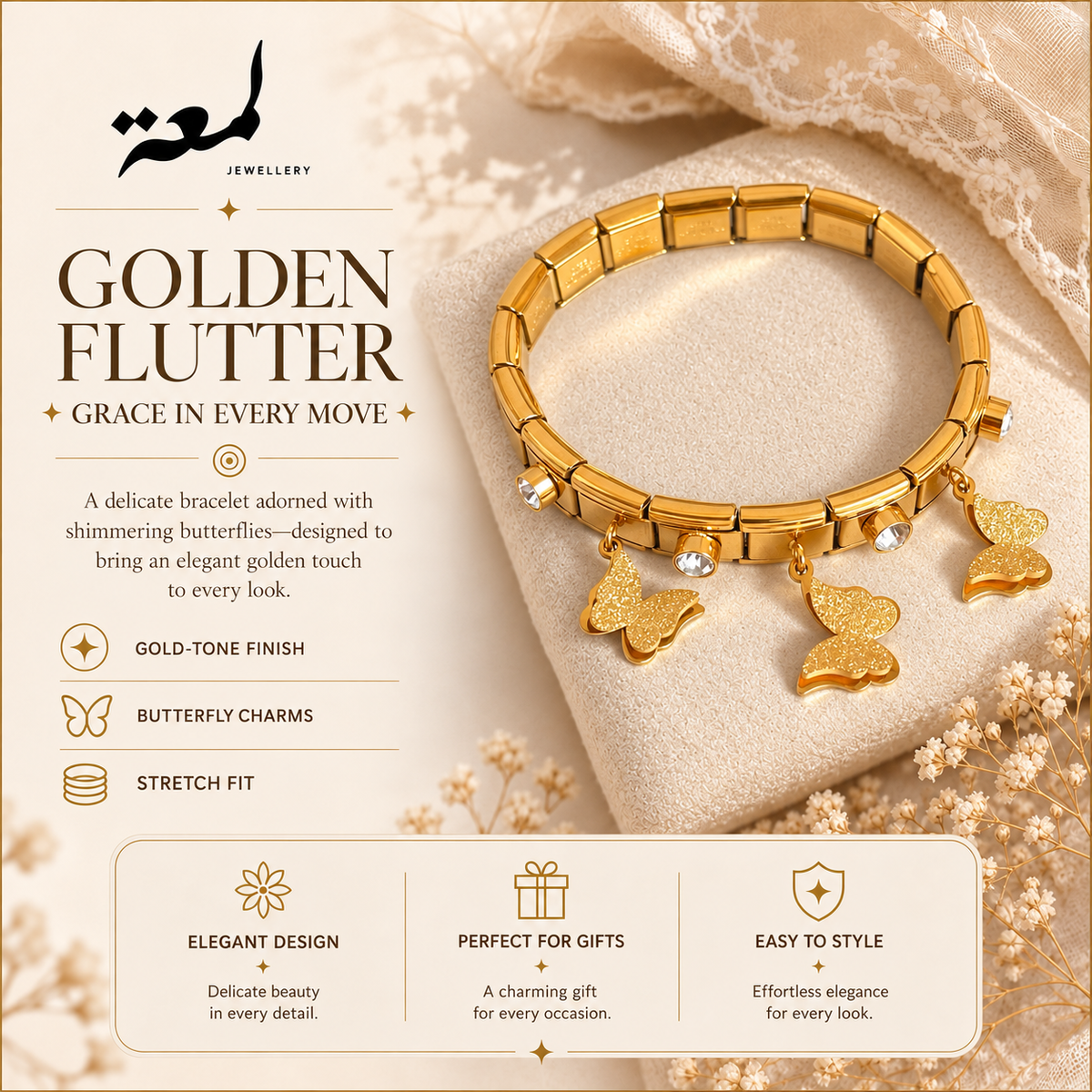 Golden Flutter Butterfly Bracelet