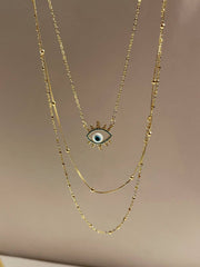 Golden Blue Eye Layered Necklace