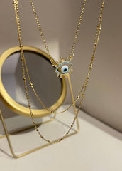 Golden Blue Eye Layered Necklace