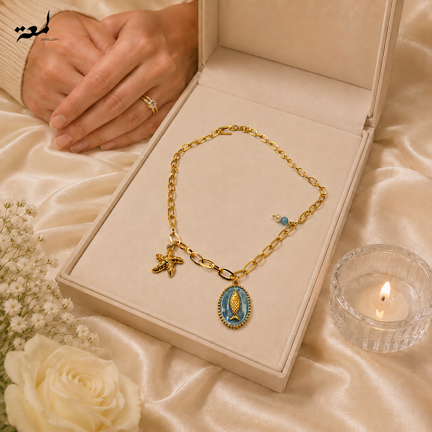 Blue Fish Charm Necklace